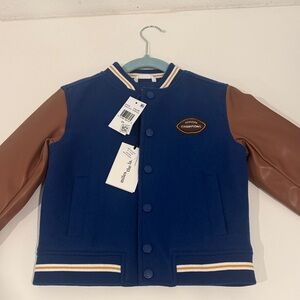 Miles the Label Kids Navy and Brown Varsity Jacket - Champions Patch